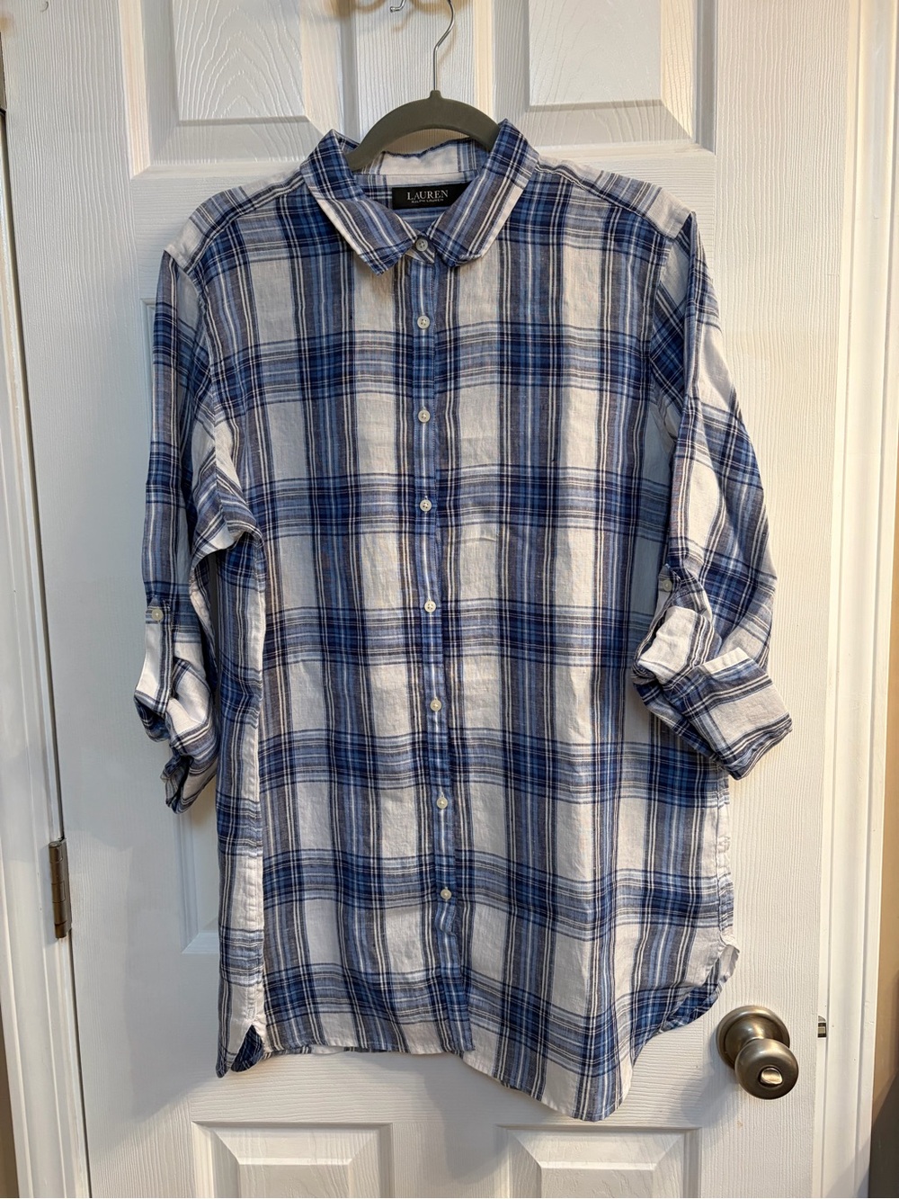 Lauren Ralph Lauren Blue and White Plaid Women’s Shirt- NWOT